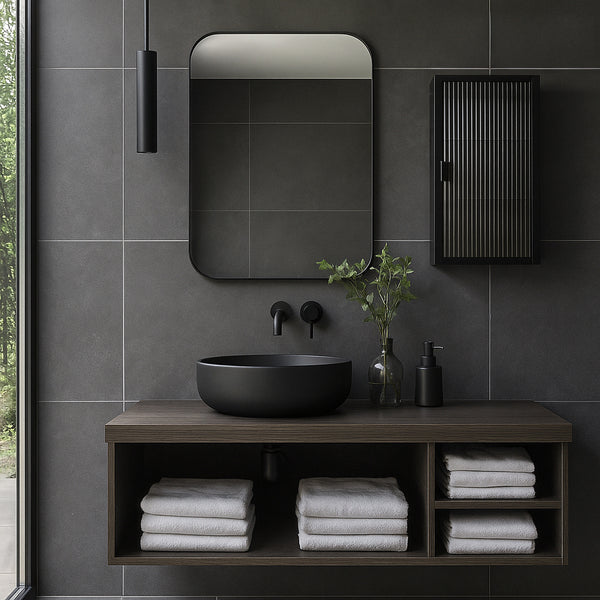 Szafka wisząca Zundert z drzwiami ze szkła żebrowanego 60x35x15 cm stal [en.casa]