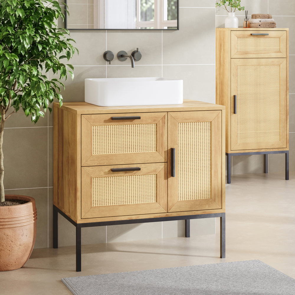 Szafka pod umywalkę Marhasa 60x60x40 cm dąb optyka/czarny [en.casa]