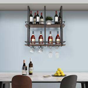 Regał na wino Hubro czarny / wygląd orzecha włoskiego [en.casa]