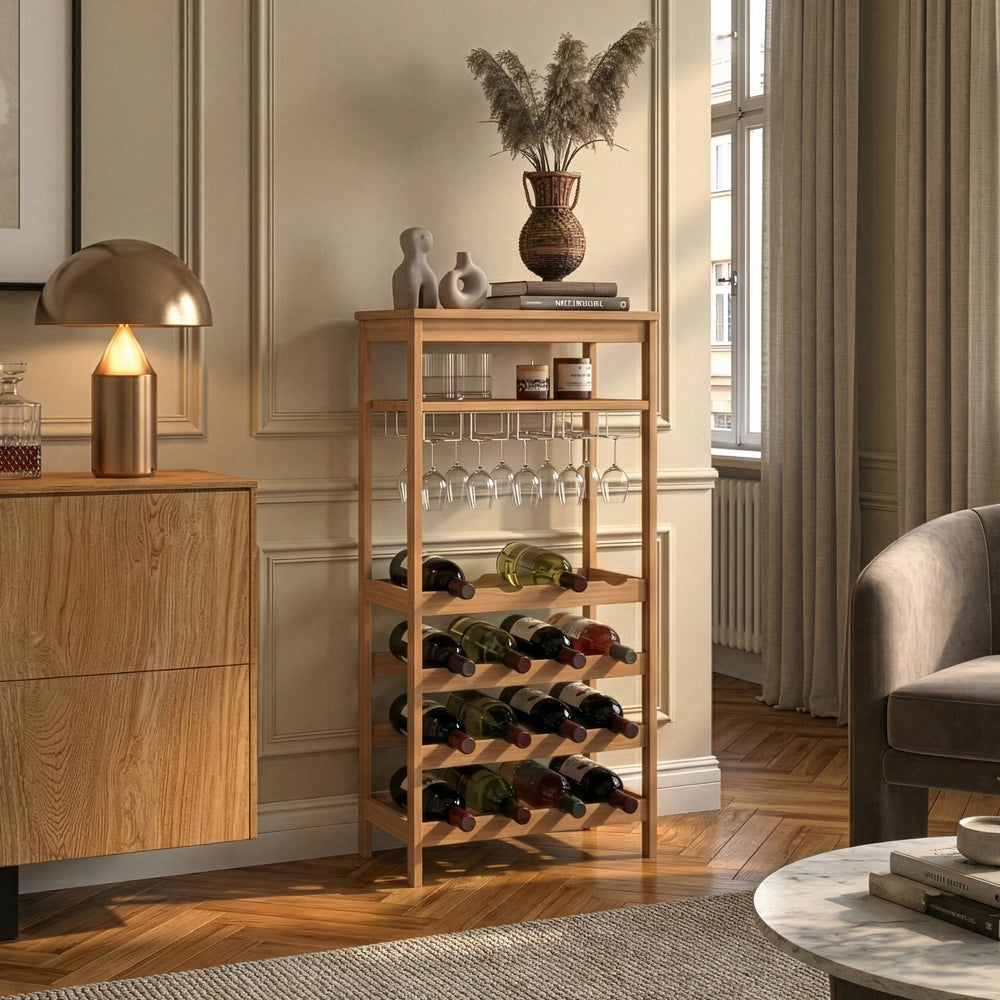 Regał na wino Fillby 100x47x29 cm bambus naturalny [en.casa]