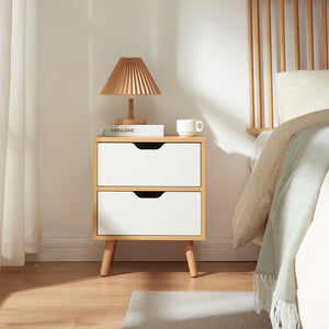 Stolik nocny Bordkak z szufladami, dąb optyczny/biały [en.casa]