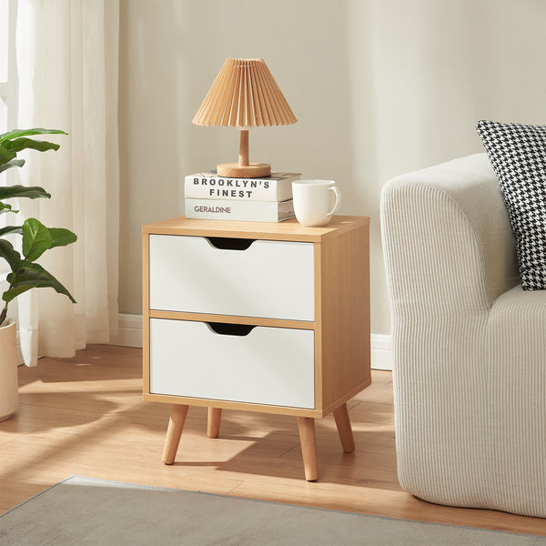 Stolik nocny Bordkak z szufladami, dąb optyczny/biały [en.casa]