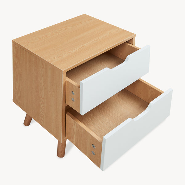 Stolik nocny Bordkak z szufladami, dąb optyczny/biały [en.casa]