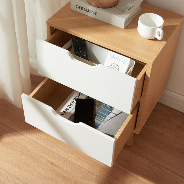 Stolik nocny Bordkak z szufladami, dąb optyczny/biały [en.casa]