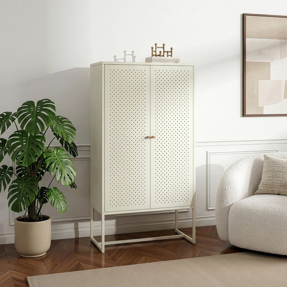 Highboard Viitasaari 150x80x40 cm stal kremowobiały [en.casa]