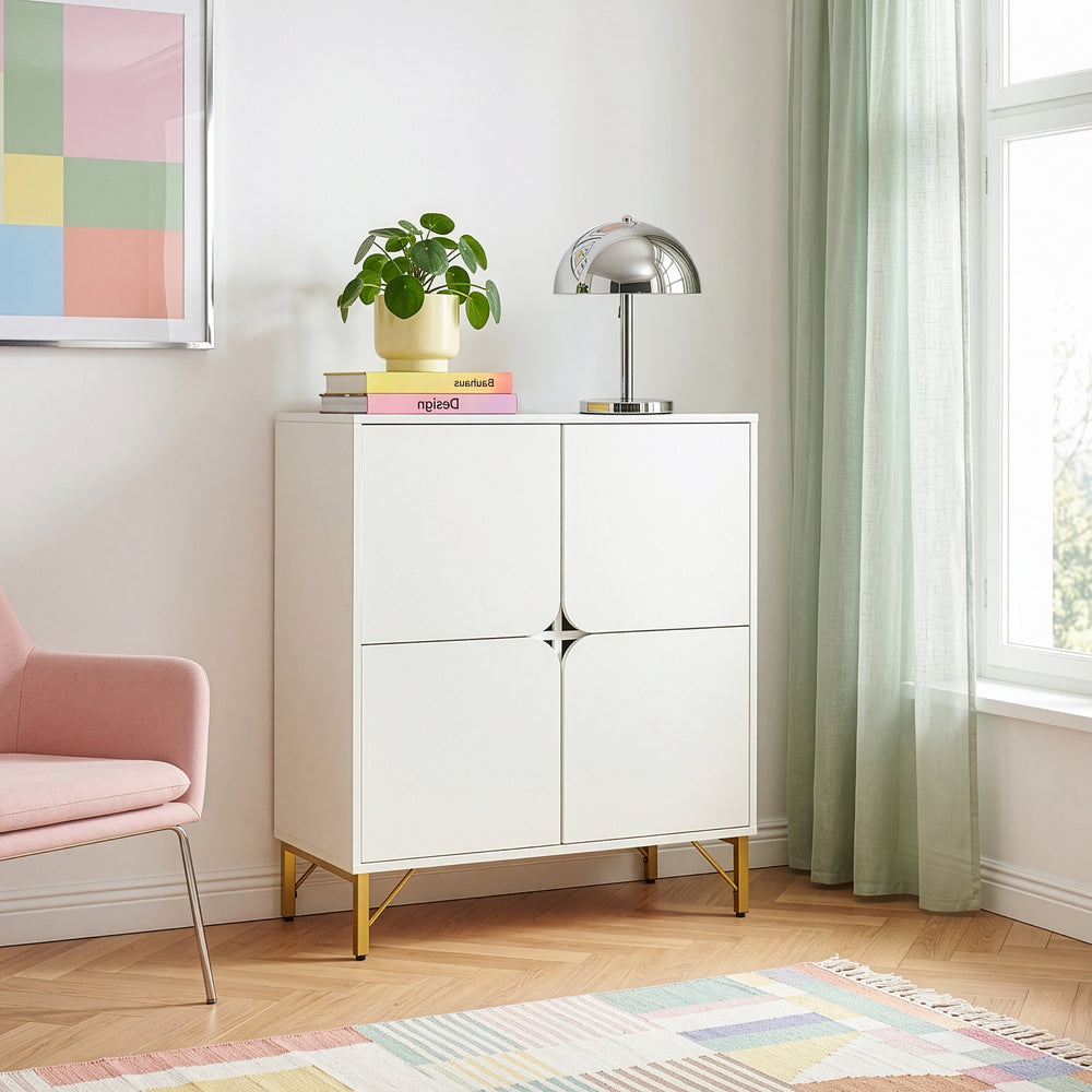 Sideboard Reyri 90x80x35 cm Biały/Złoty [en.casa]
