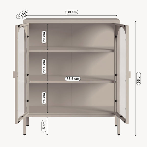Witryna-komoda Klippestad stal 95x80x35 cm ciepły szary [en.casa]