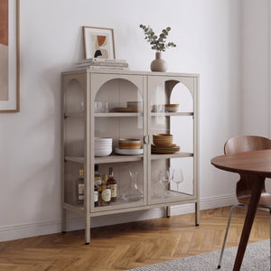Witryna-komoda Klippestad stal 95x80x35 cm ciepły szary [en.casa]