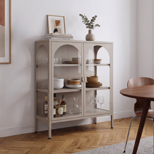 Witryna-komoda Klippestad stal 95x80x35 cm ciepły szary [en.casa]