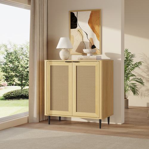 Sideboard Lukhomso 83x80x40 cm optyka dąb/optyka rattanu [en.casa]