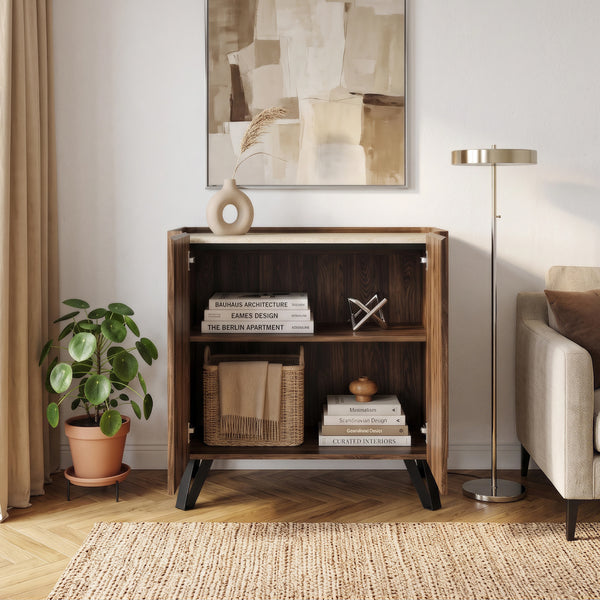 Komoda Trorlon 83x80x40 cm w optyce orzecha/trawertynu [en.casa]