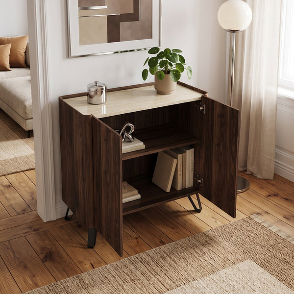 Komoda Trorlon 83x80x40 cm w optyce orzecha/trawertynu [en.casa]