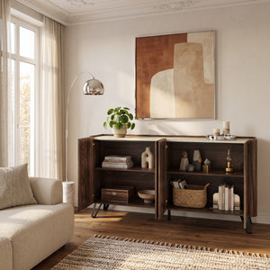 Sideboard Trorlon 160x40x83 cm orzech włoski/trawertyn [en.casa]