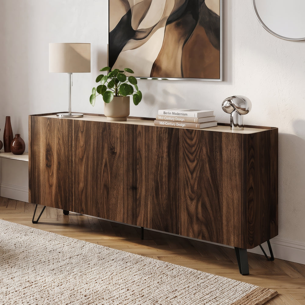 Sideboard Trorlon 160x40x83 cm orzech włoski/trawertyn [en.casa]