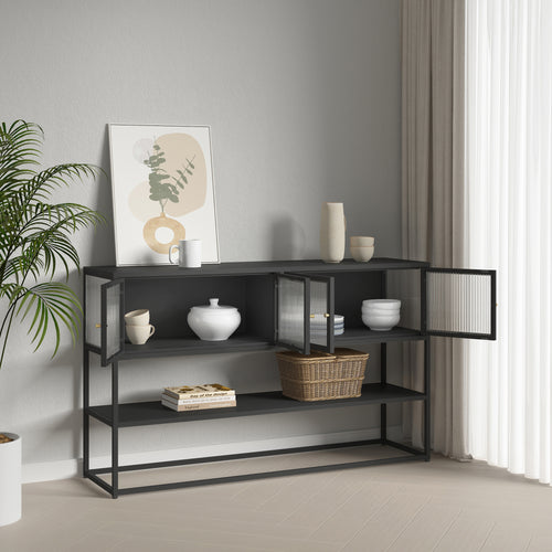 Sideboard Säkylä z 4 szklanymi drzwiami 150x38x90 cm stal [en.casa]