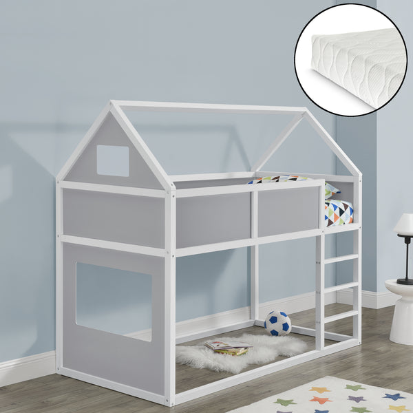 Łóżko dziecięce na poddaszu Quedlinburg 90x200 cm z materacem z zimnej pianki drewno [en.casa]